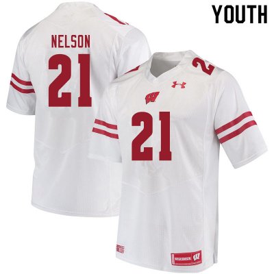 Youth Wisconsin Badgers NCAA #21 Cooper Nelson White Authentic Under Armour Stitched College Football Jersey IW31O25LC